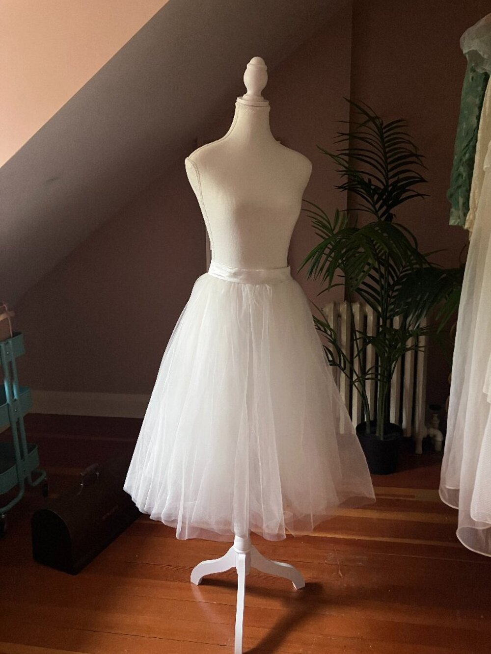 White Giselle tutu tulle skirt long midi tea romantic layered fluffy petticoat